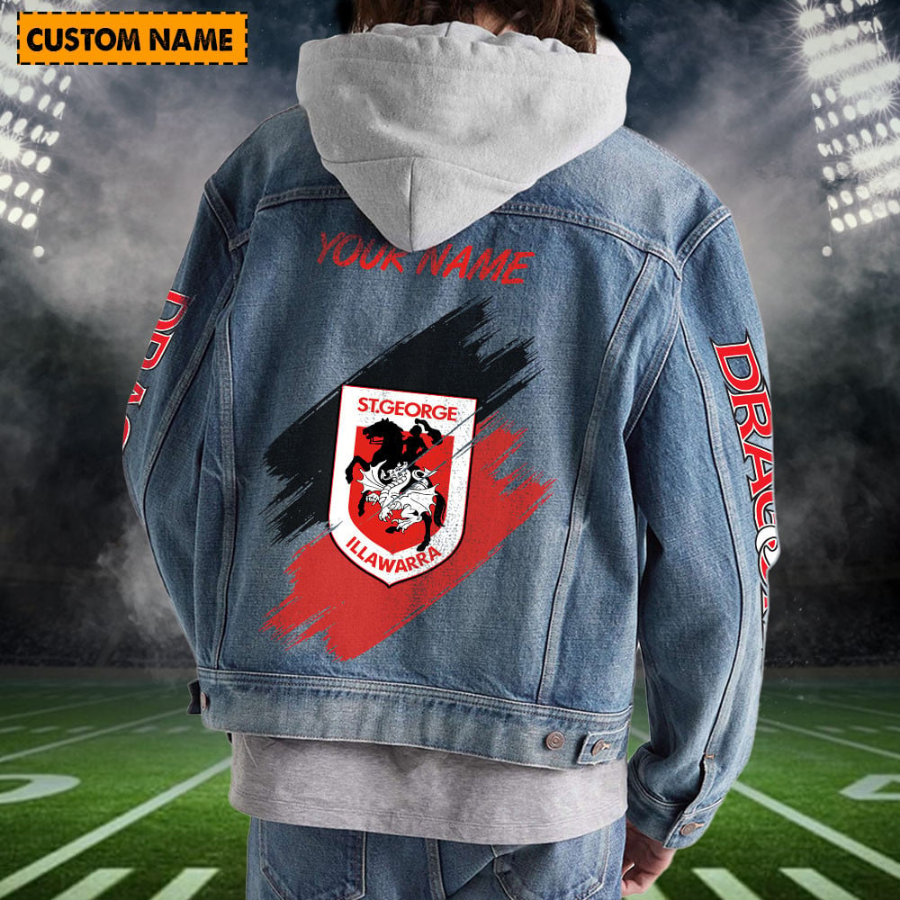St. George Illawarra Dragons New Personalized Hooded Denim Jacket For Fan