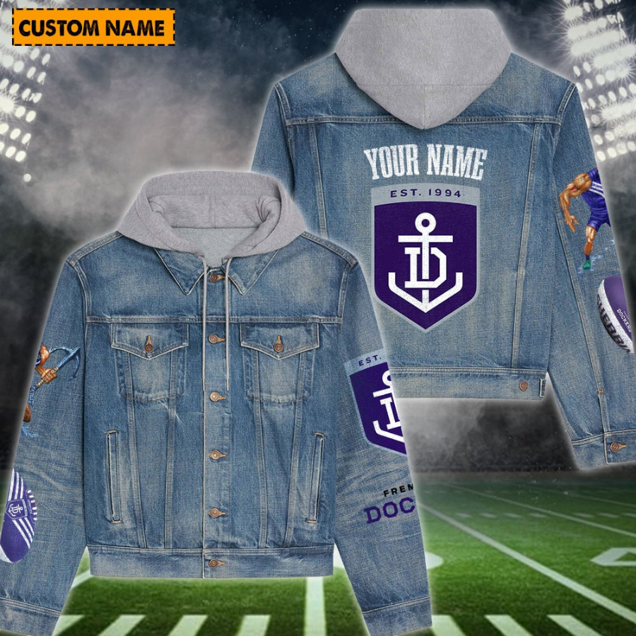 Fremantle New Personalized Hooded Denim Jacket For Men Women Sport Fans