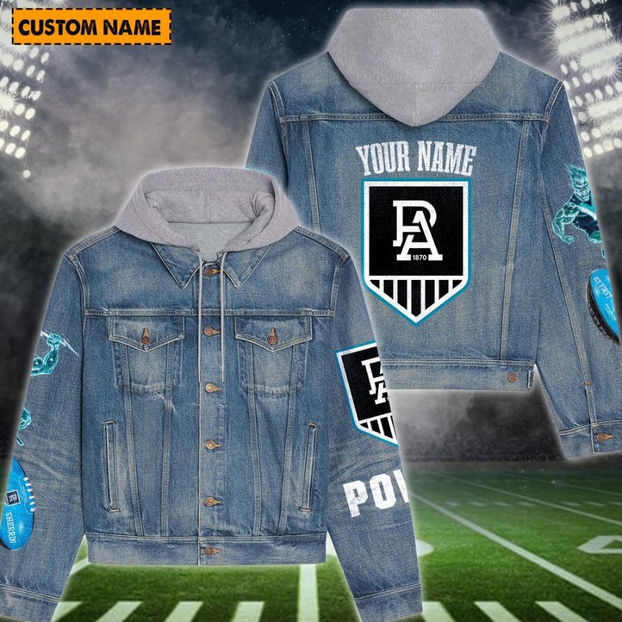 Port Adelaide New Personalized Hooded Denim Jacket For Men Women Sport Fans