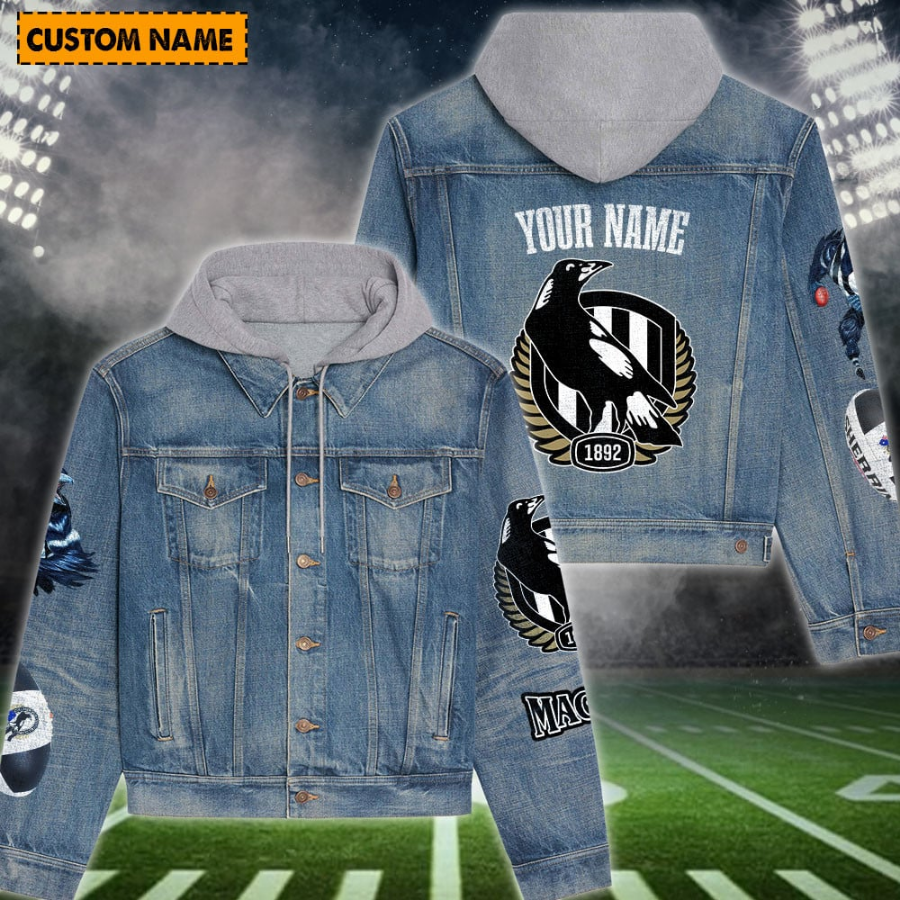 Collingwood New Personalized Hooded Denim Jacket For Men Women Sport Fans