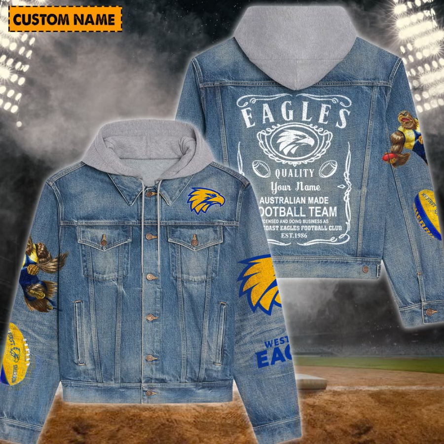 West Coast Eagles Hooded Denim Jacket Custom For Fans