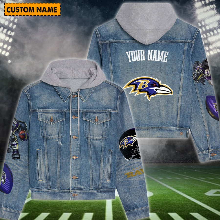 Baltimore Ravens New Personalized Hooded Denim Jacket For Fan