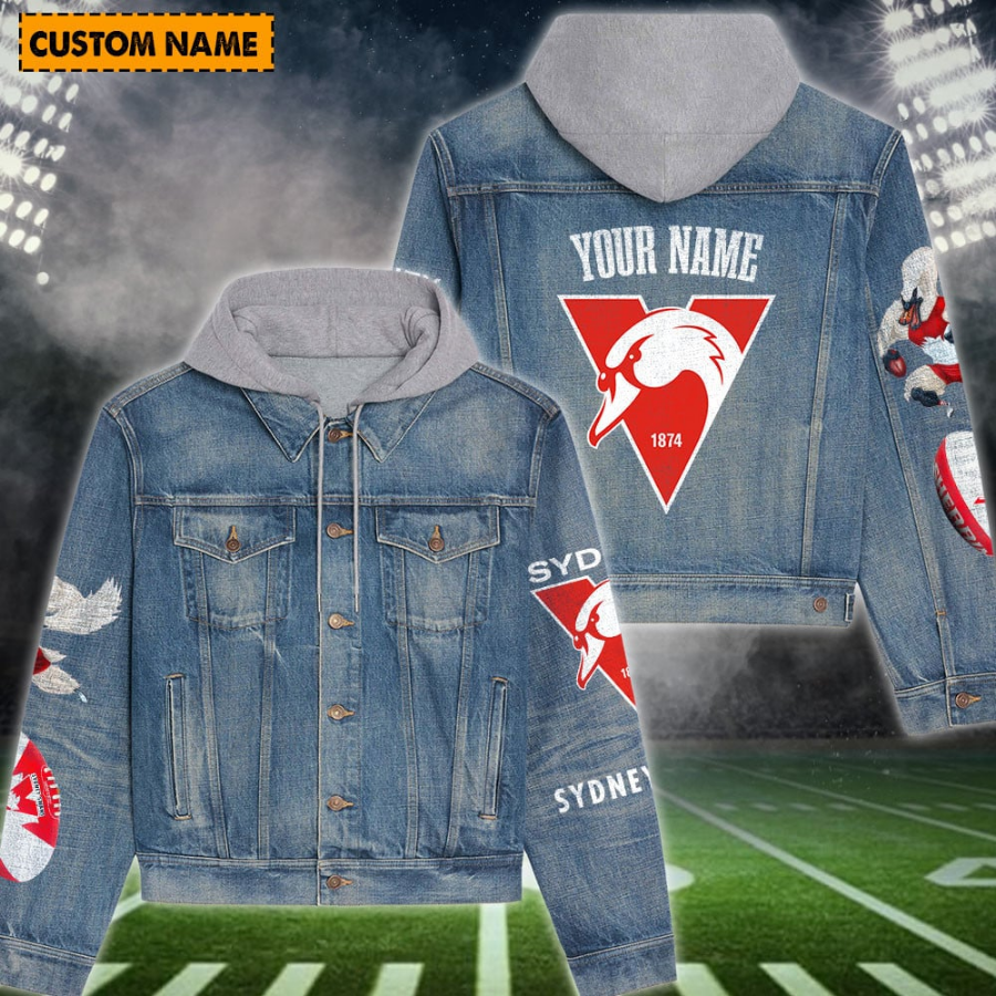 Sydney Swans New Personalized Hooded Denim Jacket For Men Women Sport Fans