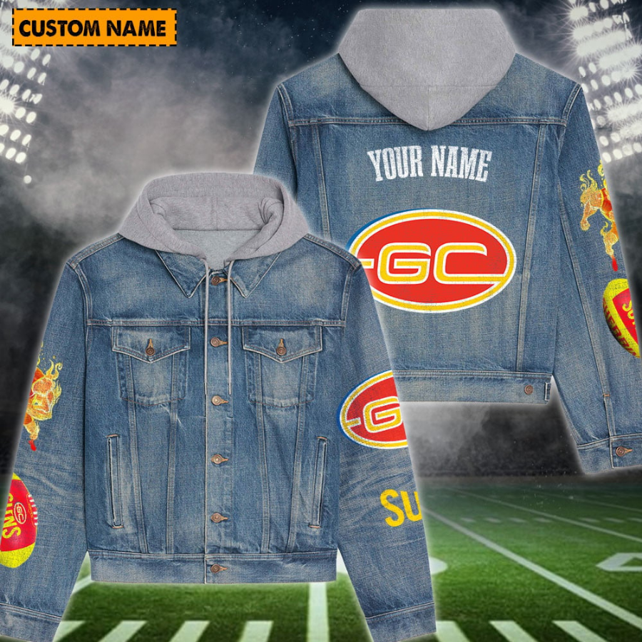 Suns New Personalized Hooded Denim Jacket For Men Women Sport Fans