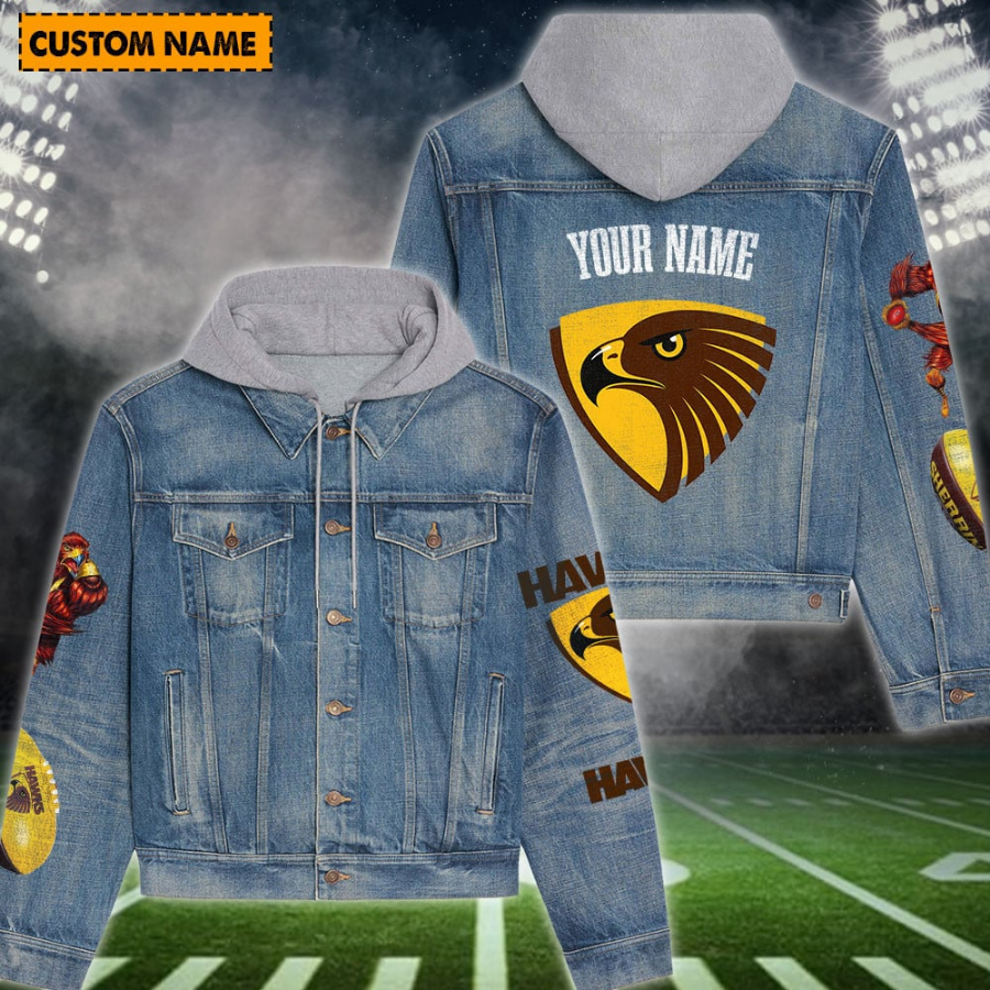 Hawthorn Football New Personalized Hooded Denim Jacket For Men Women Sport Fans