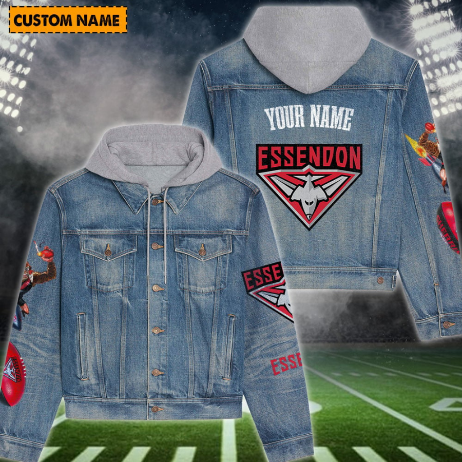 Essendon New Personalized Hooded Denim Jacket For Men Women Sport Fans