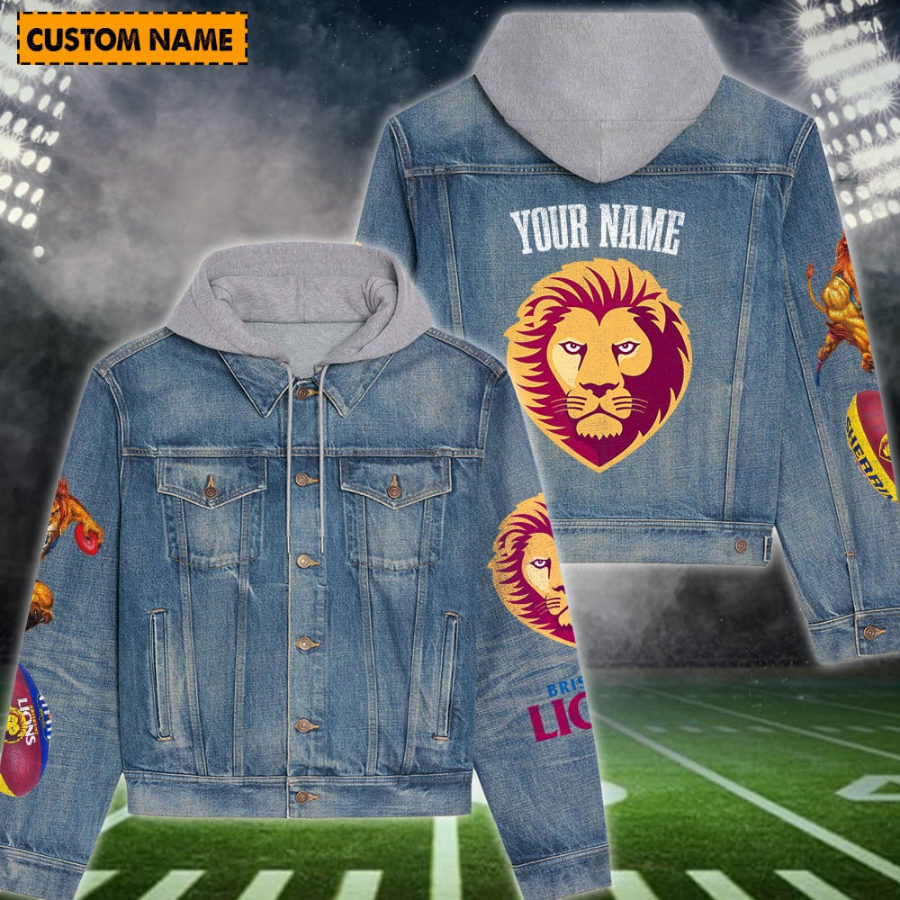 Brisbane Lions New Personalized Hooded Denim Jacket For Men Women Sport Fans