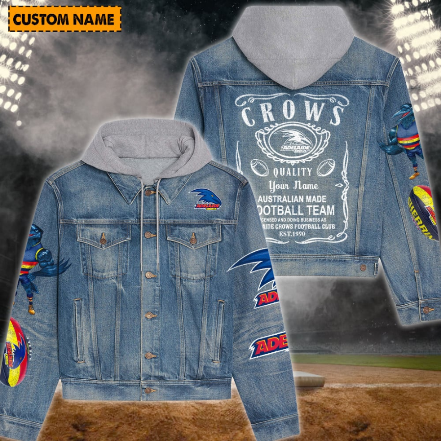 Afl Crows Hooded Denim Jacket  Custom For Fans