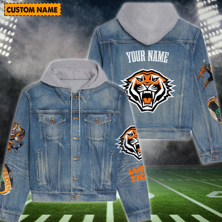 Wests Tigers Personalized Hooded Denim Jacket For Fan