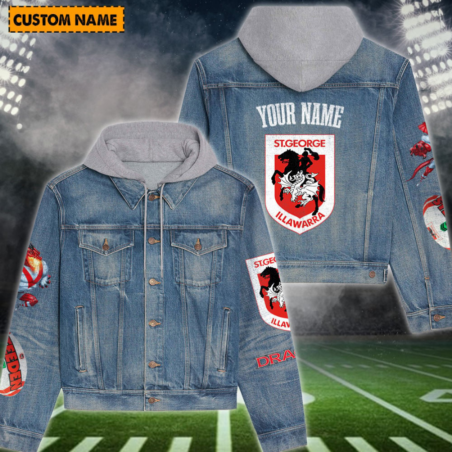 St. George Illawarra Dragons Personalized Hooded Denim Jacket For Fan
