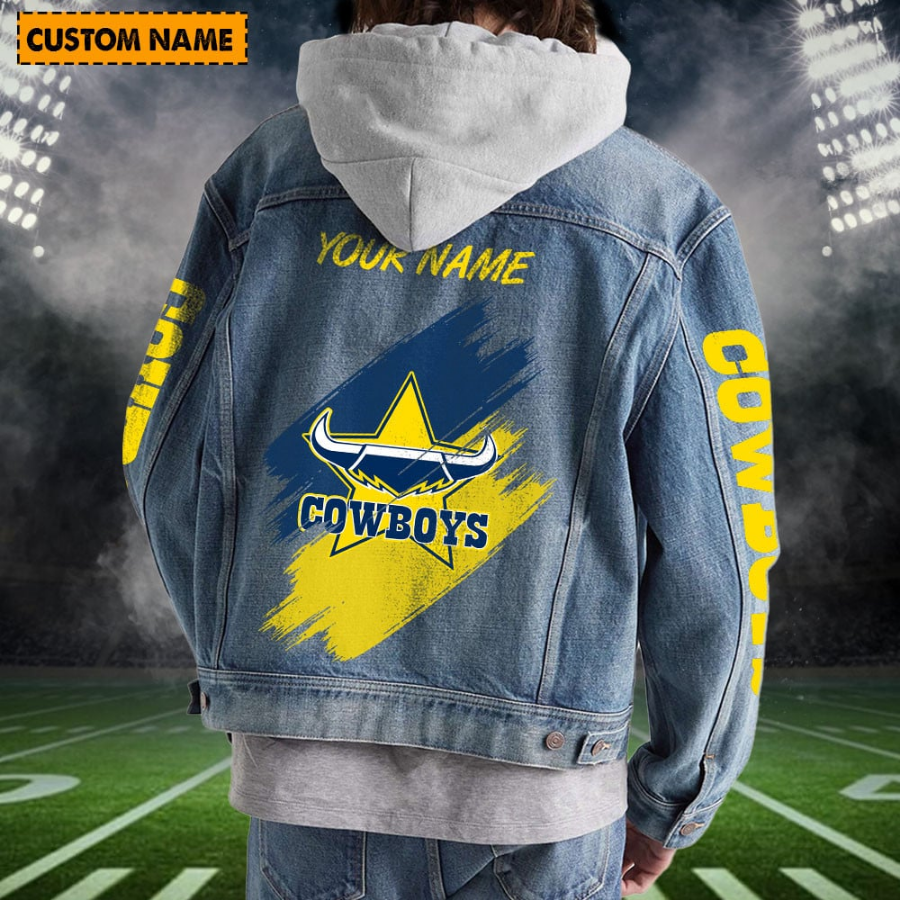 North Queensland Cowboys Personalized Hooded Denim Jacket For Fan