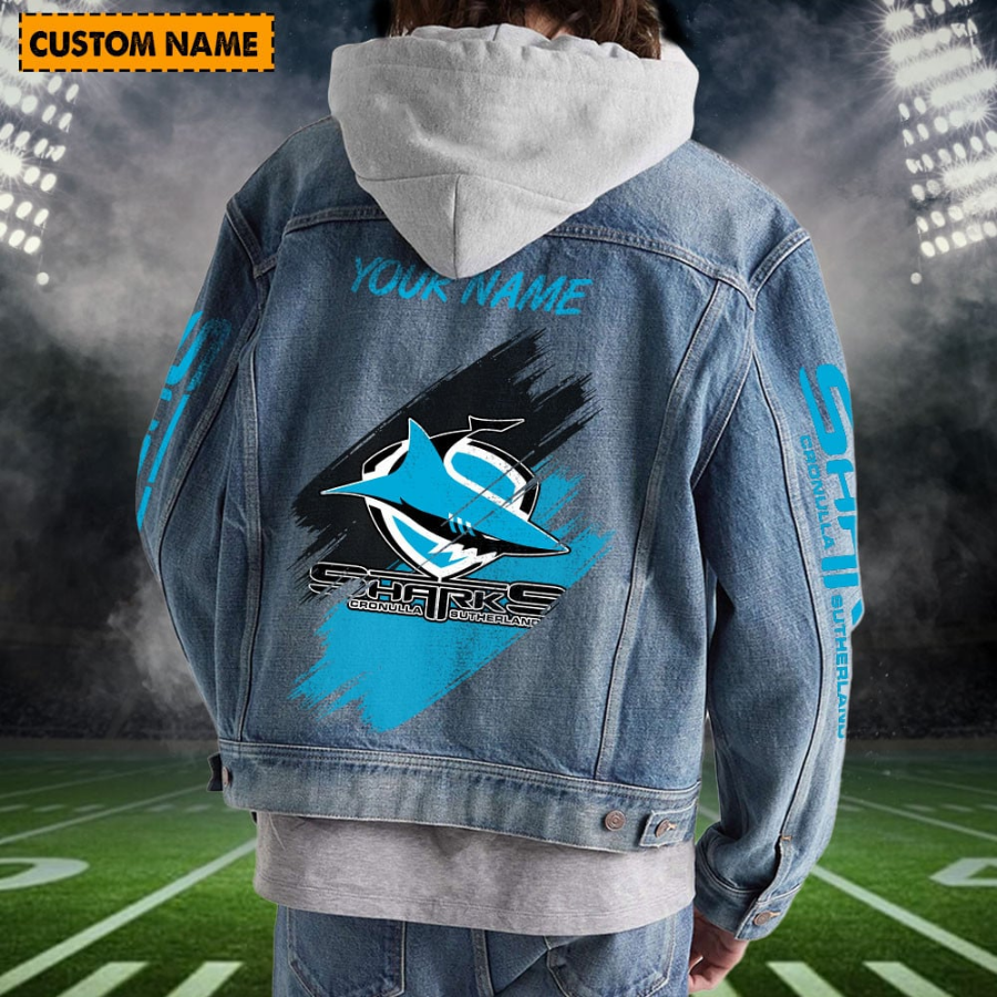 Cronulla-Sutherland Sharks Personalized Hooded Denim Jacket For Fan