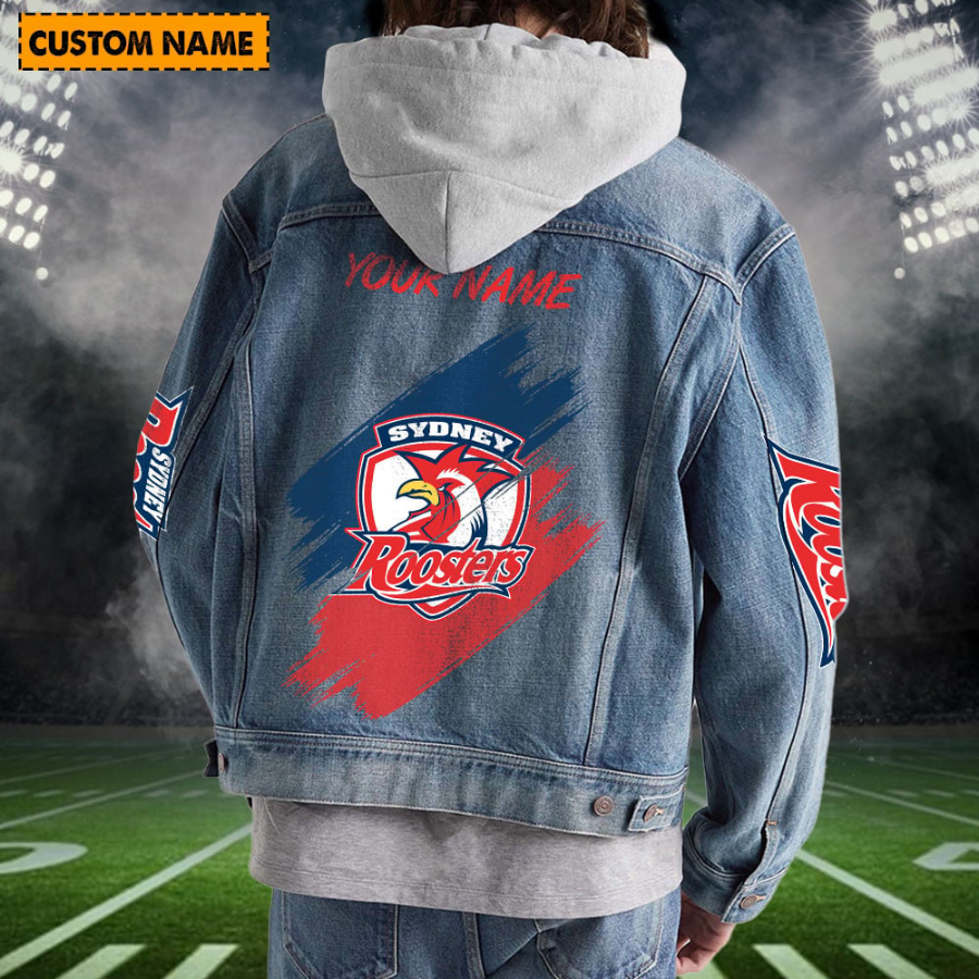 Sydney Roosters Nrl Personalized Hooded Denim Jacket For Fan