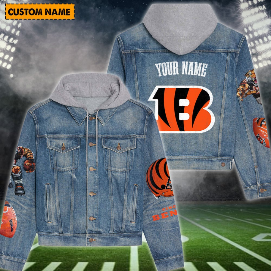 Cincinnati Bengals New Personalized Hooded Denim Jacket For Fan