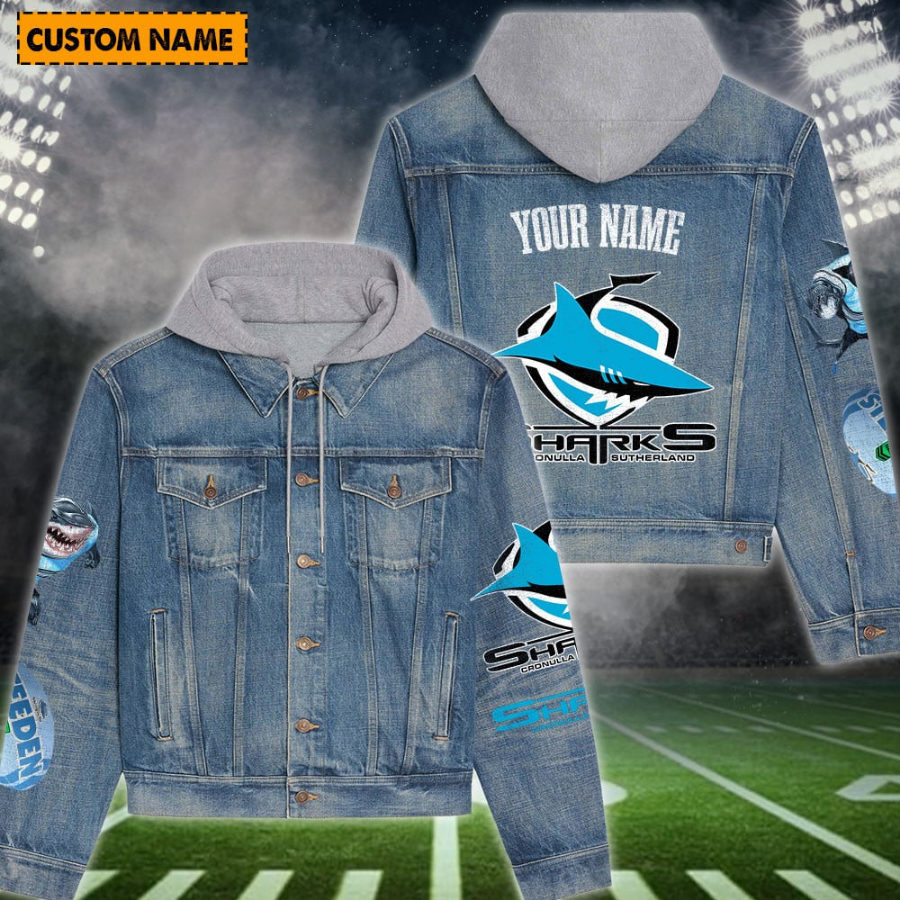 Cronulla-Sutherland Sharks New Personalized Hooded Denim Jacket For Fan