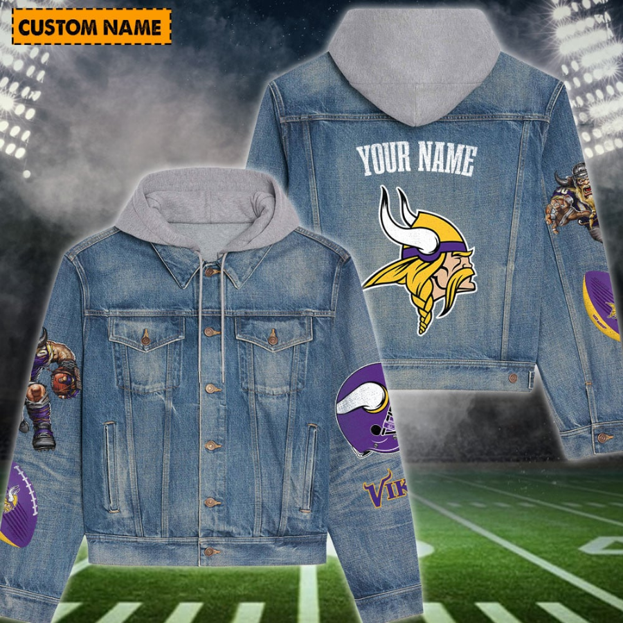 Minnesota Vikings New Personalized Hooded Denim Jacket For Fans