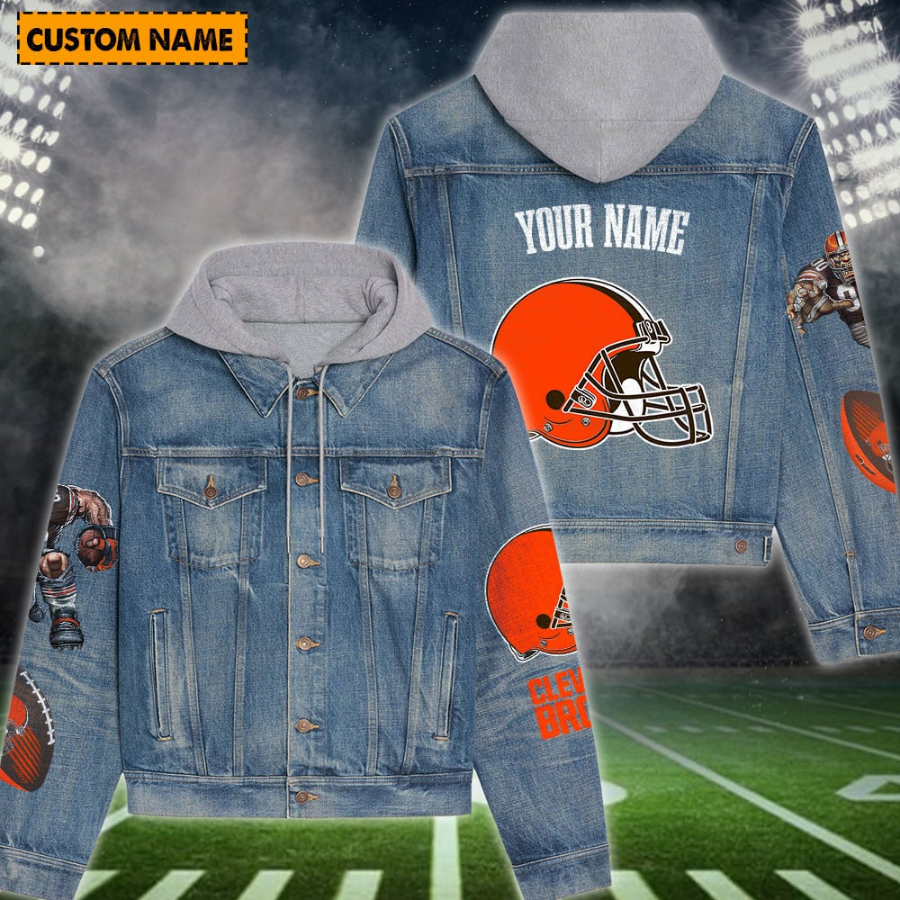 Cleveland Browns New Personalized Hooded Denim Jacket For Autism Month