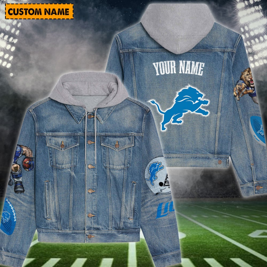 Detroit Lions New Personalized Hooded Denim Jacket For Fan