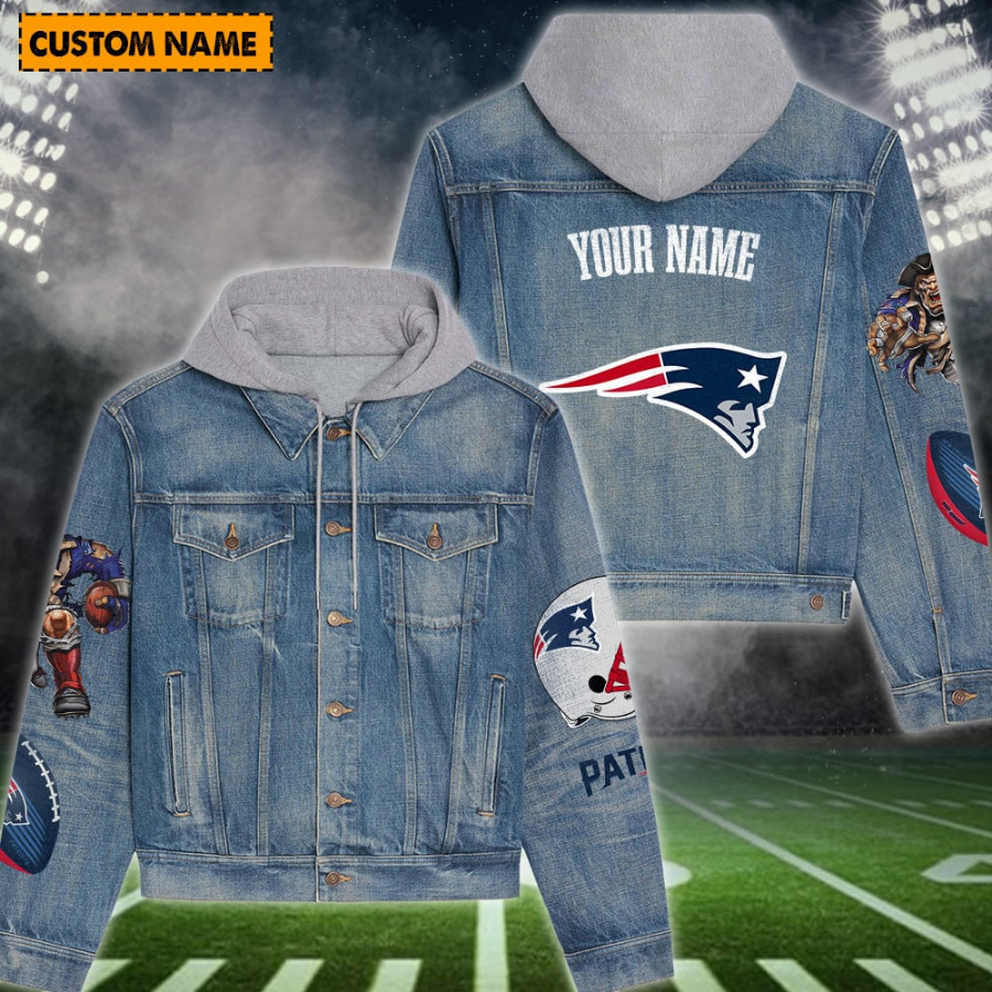 New England Patriots New Personalized Hooded Denim Jacket For Fans