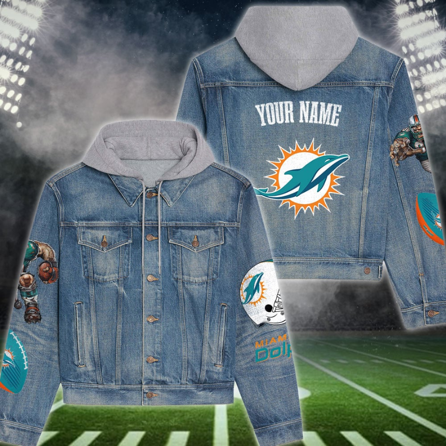 Miami Dolphins New Personalized Hooded Denim Jacket For Fans