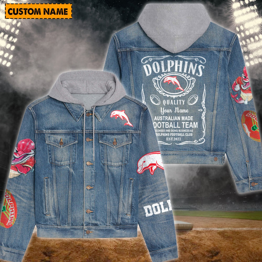 Dolphins Personalized Hooded Denim Jacket For Fan