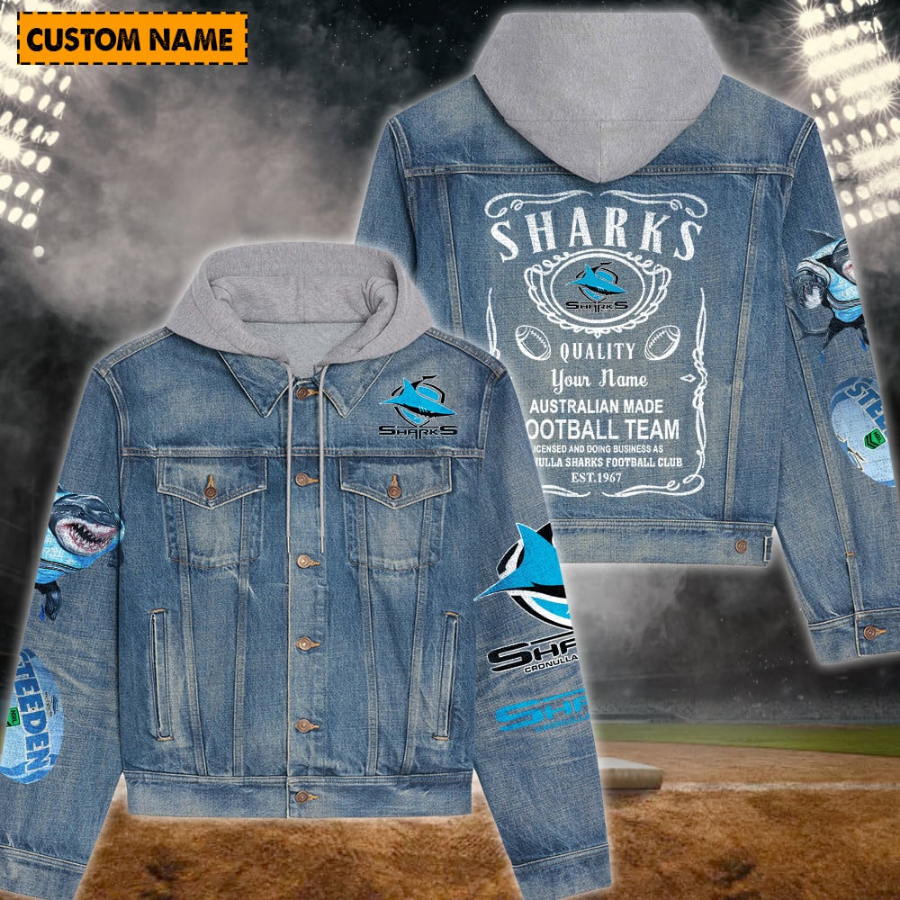 Cronulla-Sutherland Sharks New Personalized Hooded Denim Jacket For Fans