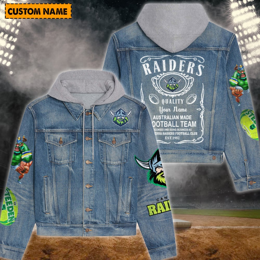 Canberra Raiders Team Logo New Personalized Hooded Denim Jacket For Fan