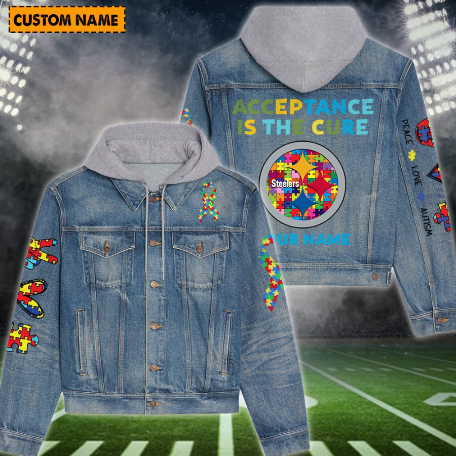 Pittsburgh Steelers New Personalized Hooded Denim Jacket For Autism Month