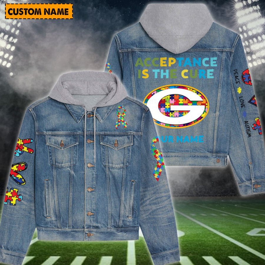 Green Bay Packers New Personalized Hooded Denim Jacket For Autism Month