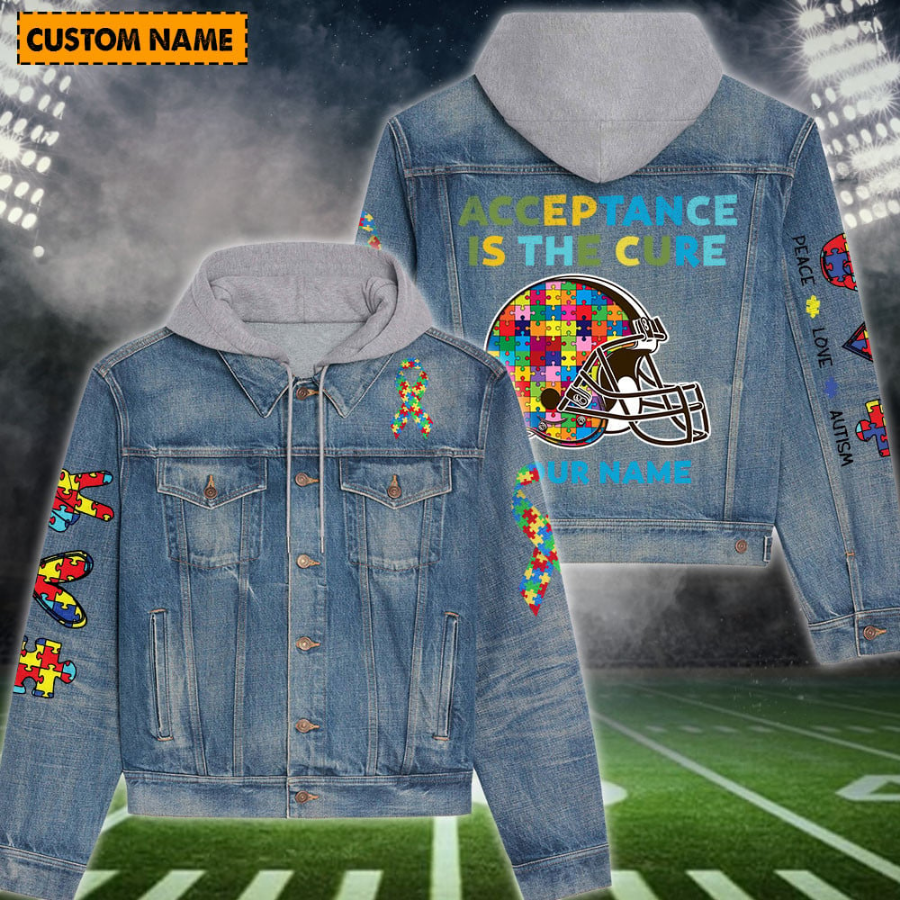 Detroit Lions New Personalized Hooded Denim Jacket For Autism Month