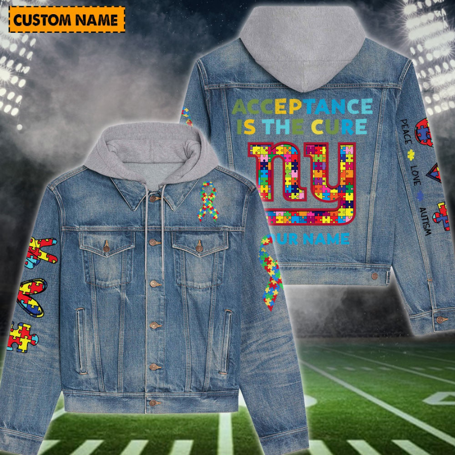 New York Giants New Personalized Hooded Denim Jacket For Autism Month