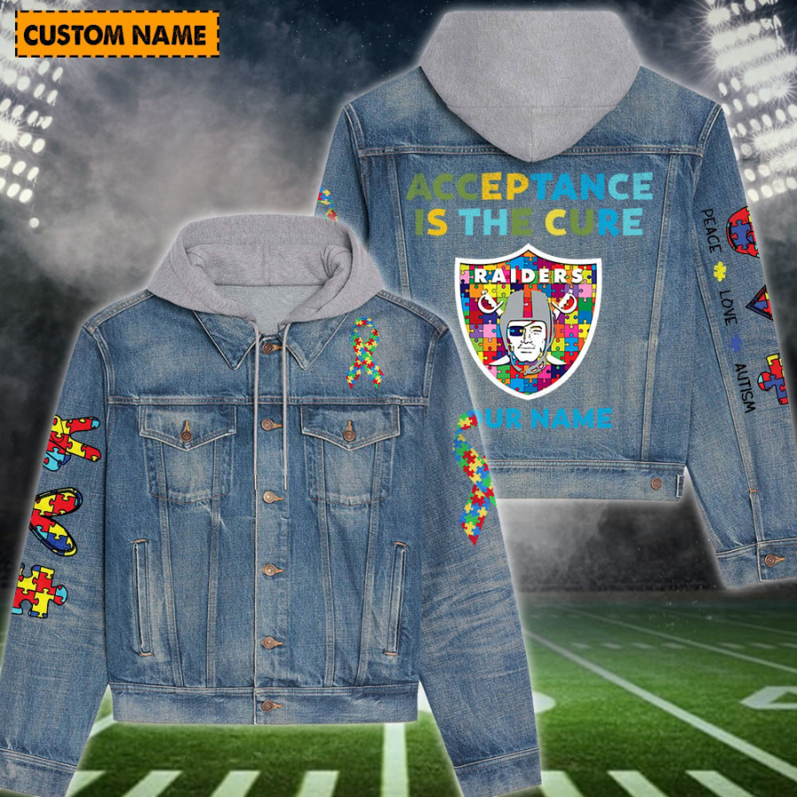 Las Vegas Raiders New Personalized Hooded Denim Jacket For Autism Month