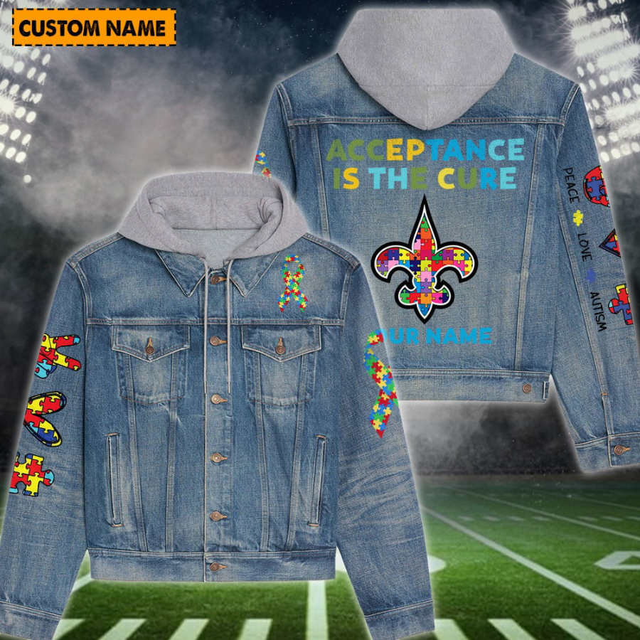New Orleans Saints New Personalized Hooded Denim Jacket For Autism Month