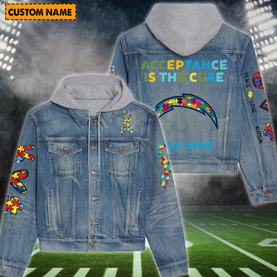 Los Angeles Chargers New Personalized Hooded Denim Jacket For Autism Month