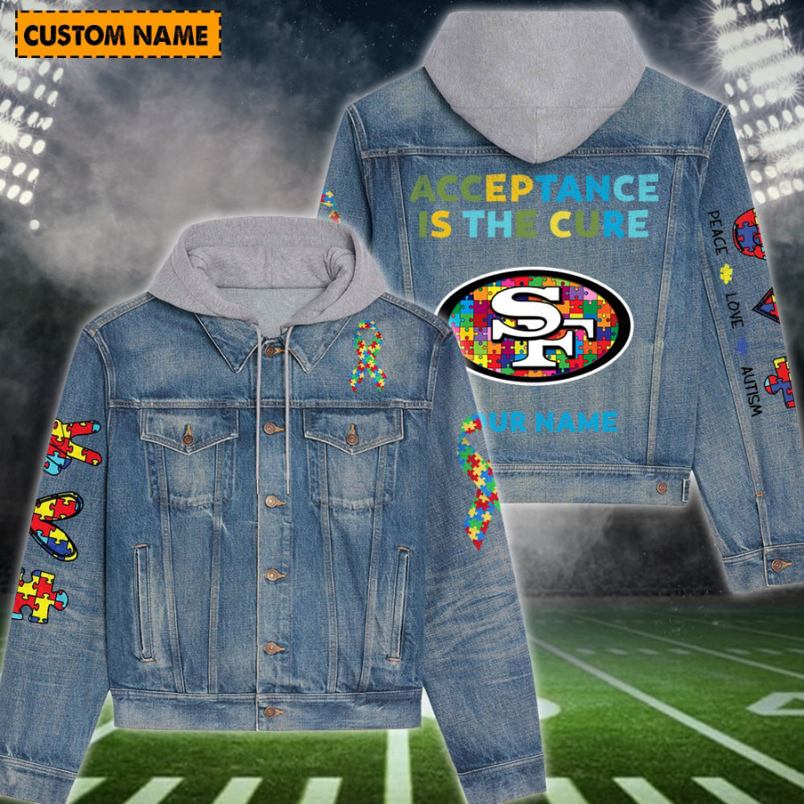 San Francisco 49Ers New Personalized Hooded Denim Jacket For Autism Month