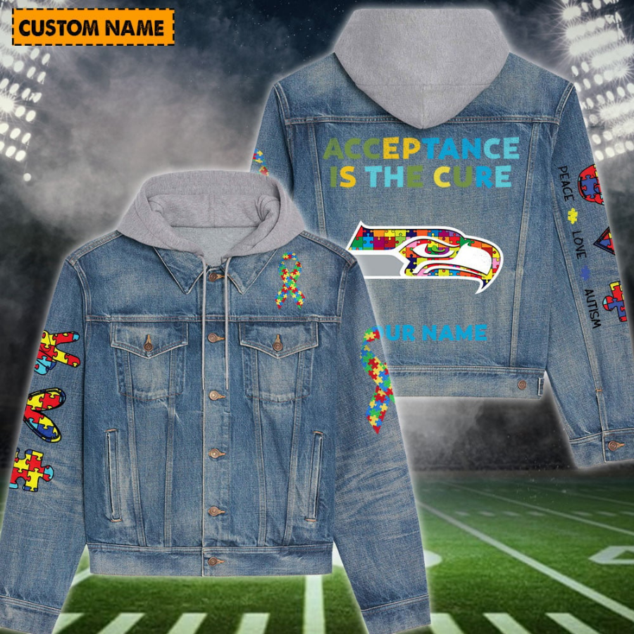 Seattle Seahawks New Personalized Hooded Denim Jacket For Autism Month