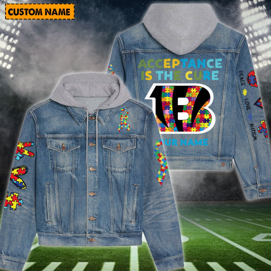 Cincinnati Bengals New Personalized Hooded Denim Jacket For Autism Month