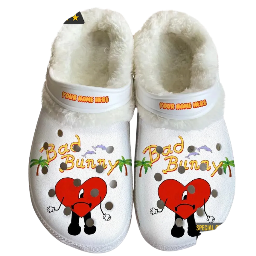Bad Bunny Logo Hearts Crocs Fleece