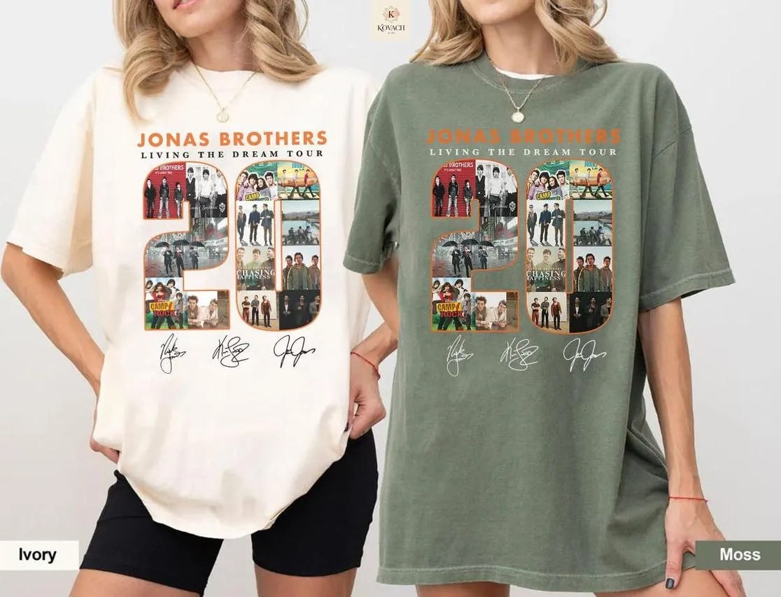 Albums 20Th Anniversary Of Jonas T-Shirt, Living The Dream Tour 2025 Shirt