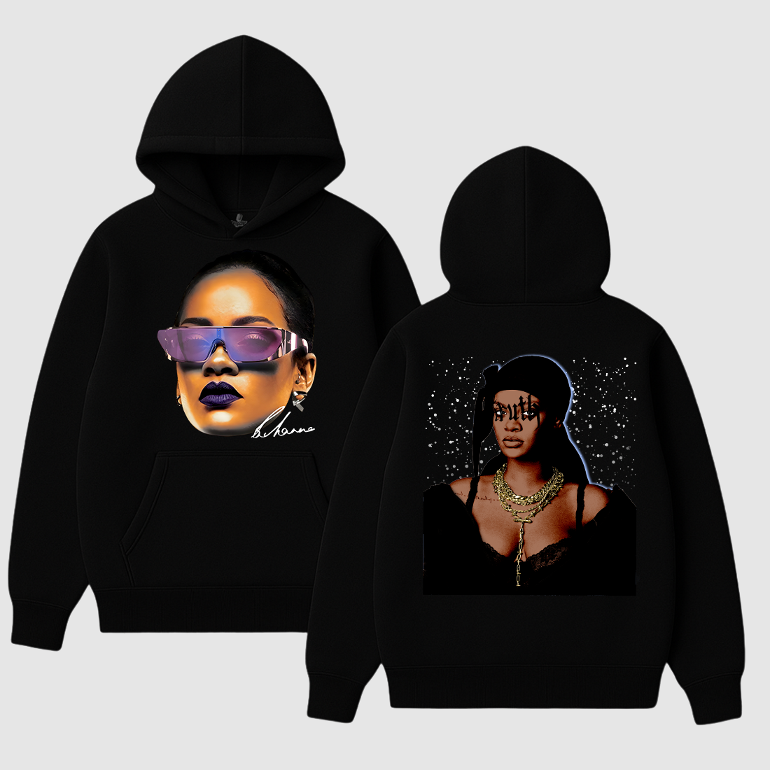 RIHANNA BIG FACE PHARRELL HOODIE BLACK 