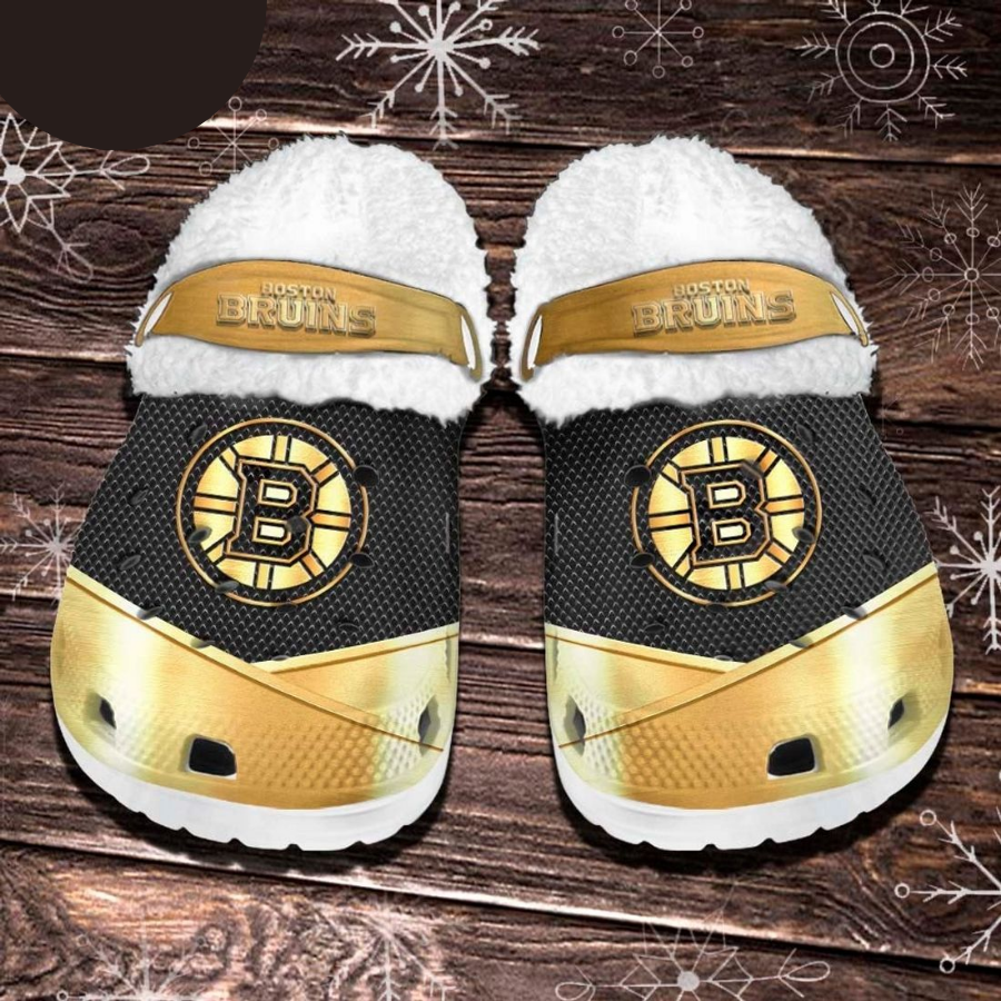Boston Bruins Nhl Fleece Crocs Clogs Shoes White Sole