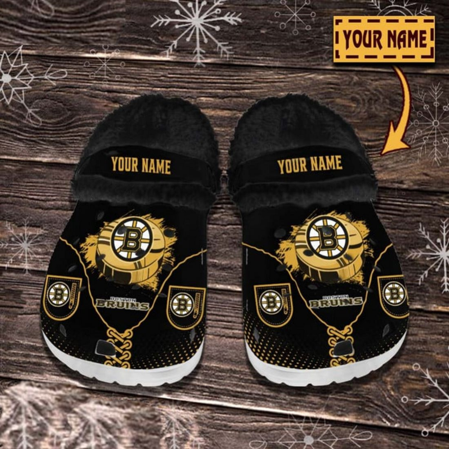 Boston Bruins Nhl Custom Name Fleece Crocs Black For Men And Women  