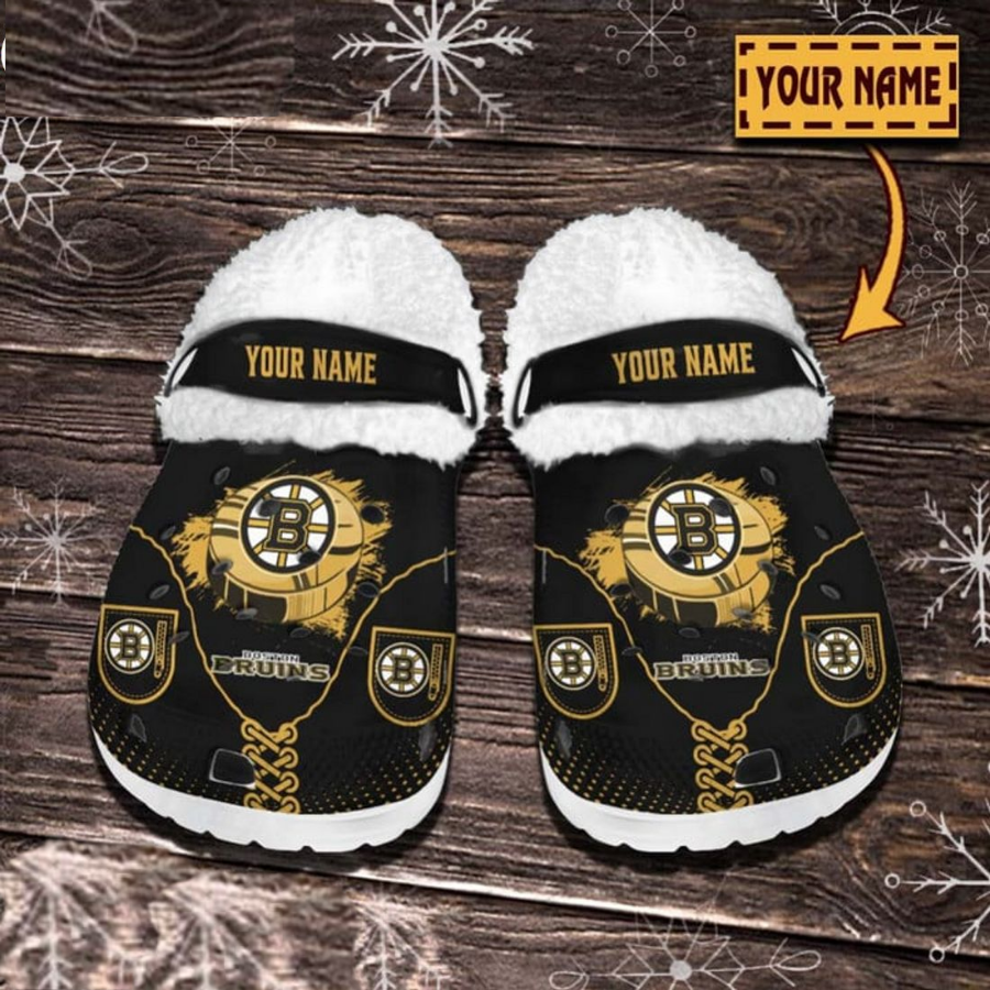 Boston Bruins Nhl Custom Name Fleece Crocs White
