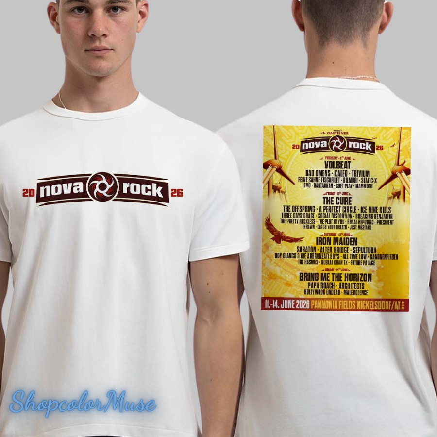 Nova Rock 2026 Pannonia Fields Nickelsdorf Austria Full Lineup On Jun 11-14 2026 Two Sided T-Shirt