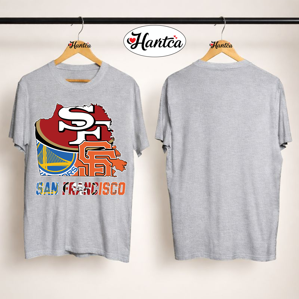 Official San Francisco Sports Teams State Warriors And Giants Map Shirt - Image 2