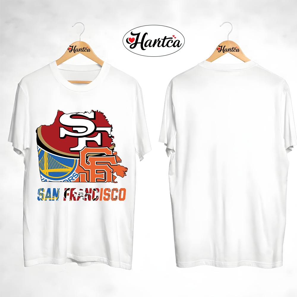 Official San Francisco Sports Teams State Warriors And Giants Map Shirt - Image 4
