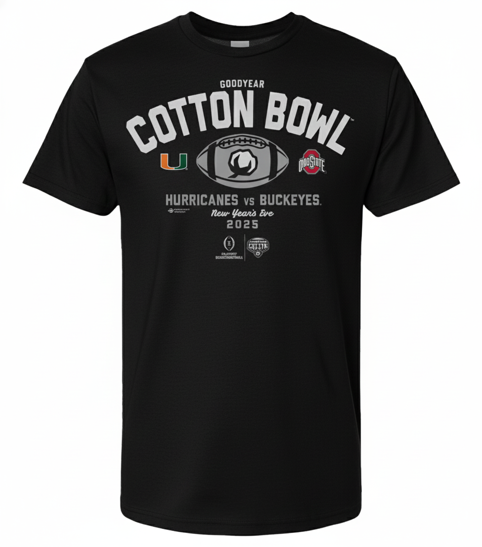 2025 Cotton Bowl 2-Team Hurricanes vs Buckeyes New Years Eve T Shirt