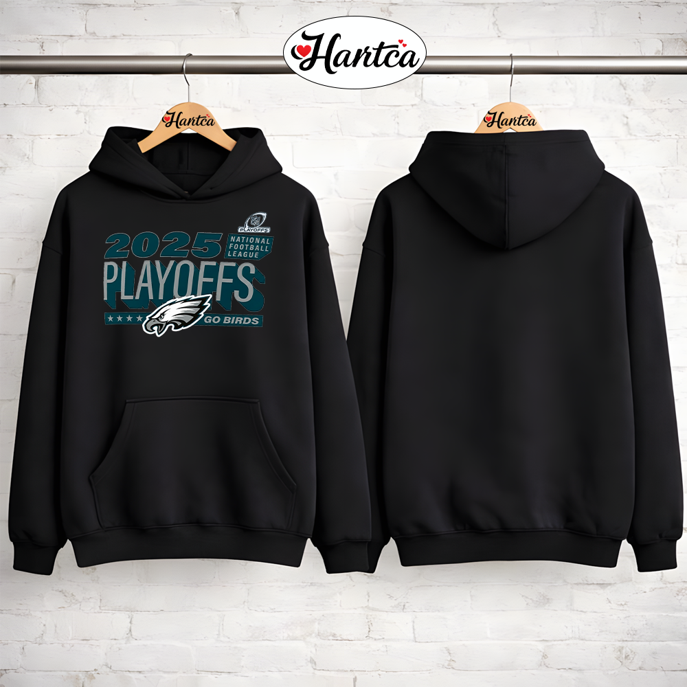 Philadelphia Eagles Go Birds 2025 NFL Playoffs Ready T Shirt Black - Image 3