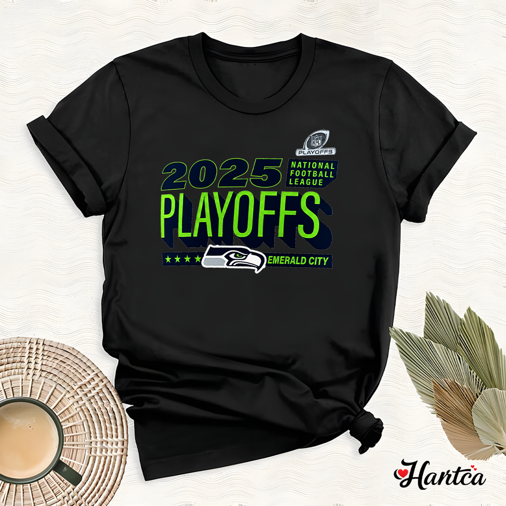 Seattle Seahawks 2025 NFL Playoffs Ready Black T-Shirt - Image 2
