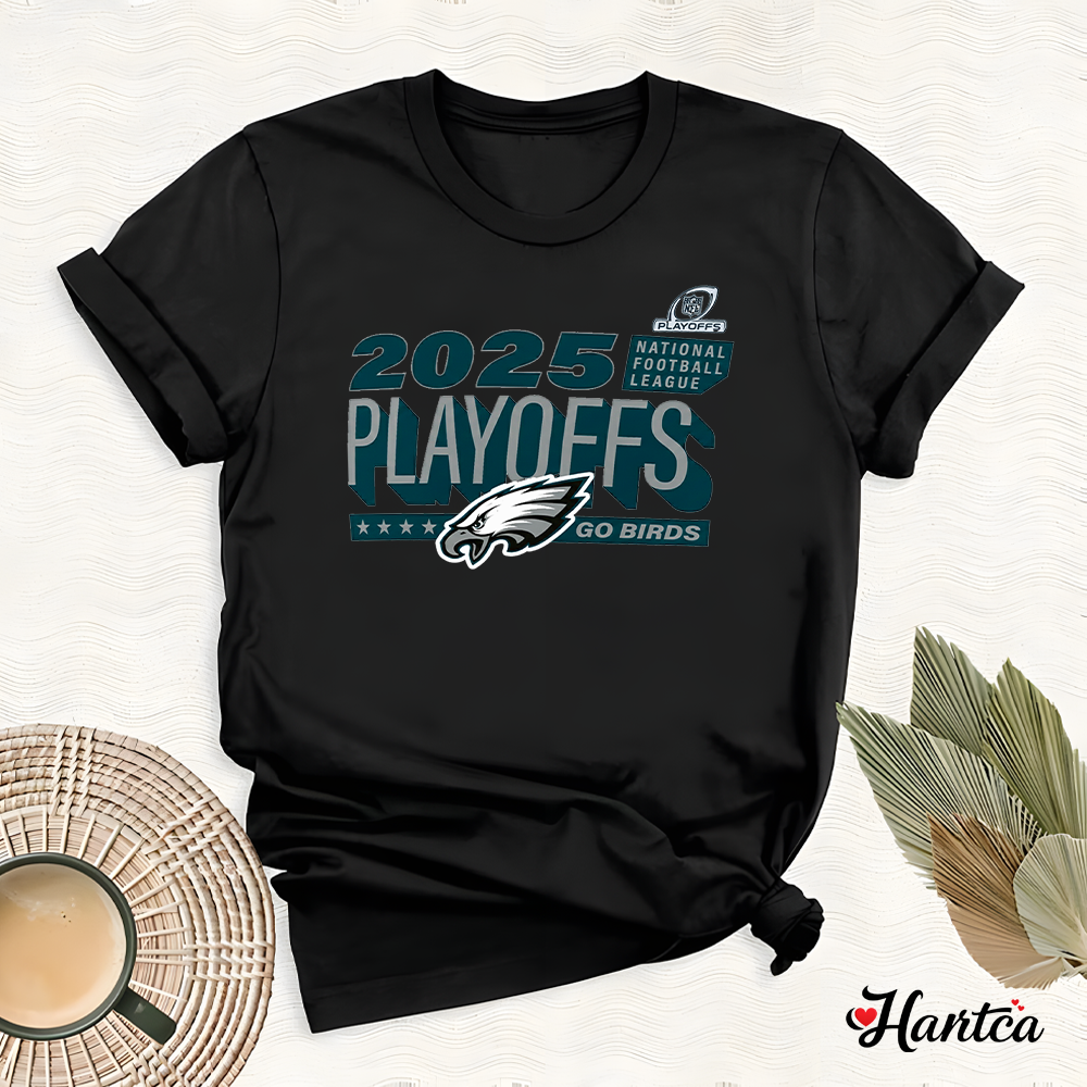 Philadelphia Eagles Go Birds 2025 NFL Playoffs Ready T Shirt Black - Image 2